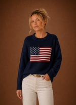 Women's Crew Neck Pullover - American Flag Knit Sweater| Areleon