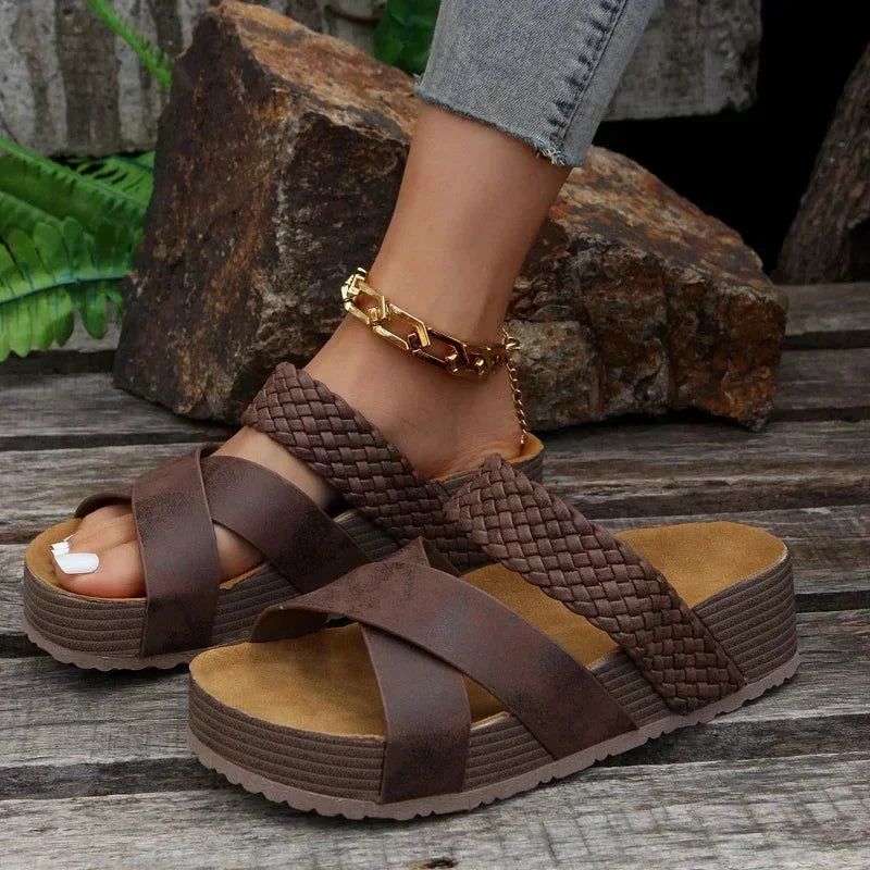 Julia Woven Cross Strap Wedge Sandals