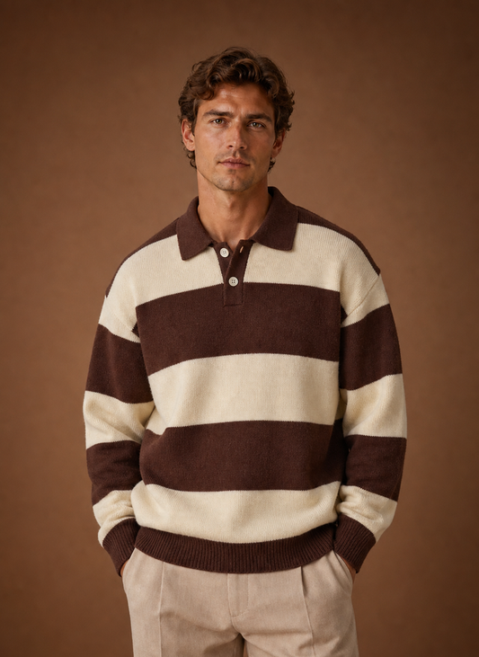 Men's Striped Polo Sweater Long Sleeve | Areleon