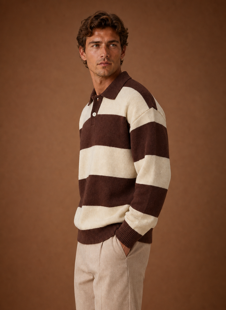 Men's Striped Polo Sweater Long Sleeve | Areleon