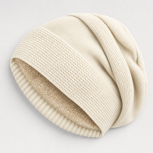 Ravensworth Lined Slouch Beanie in cream, product shot