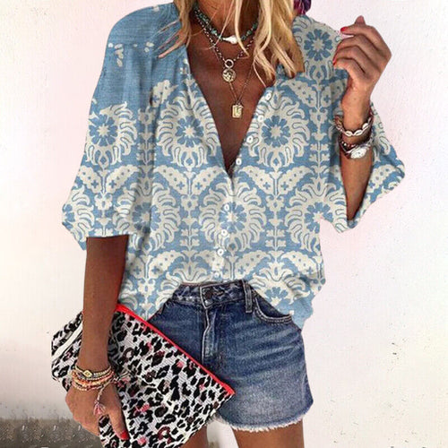 Isla | Boho Print Bell Sleeve V-Neck Blouse