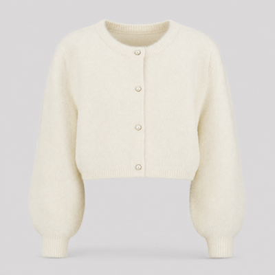 Sable puff sleeve knit cardigan in ivory, product shot