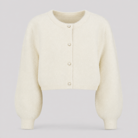 Sable puff sleeve knit cardigan in ivory, product shot