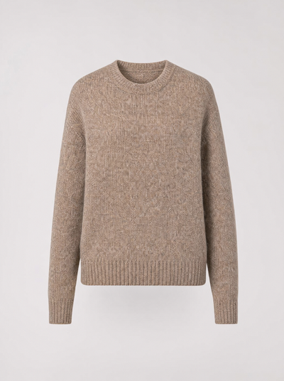 Thatcher speckled knit top in oatmeal brown, product shot