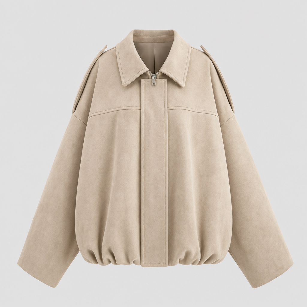 Thurlow Suede-Touch Zip Jacket in beige, product shot