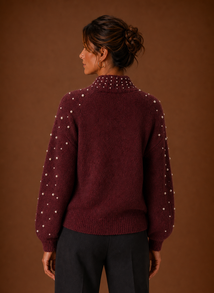 Women's Knit Pullover - Pearl Embellished Sweater | Areleon
